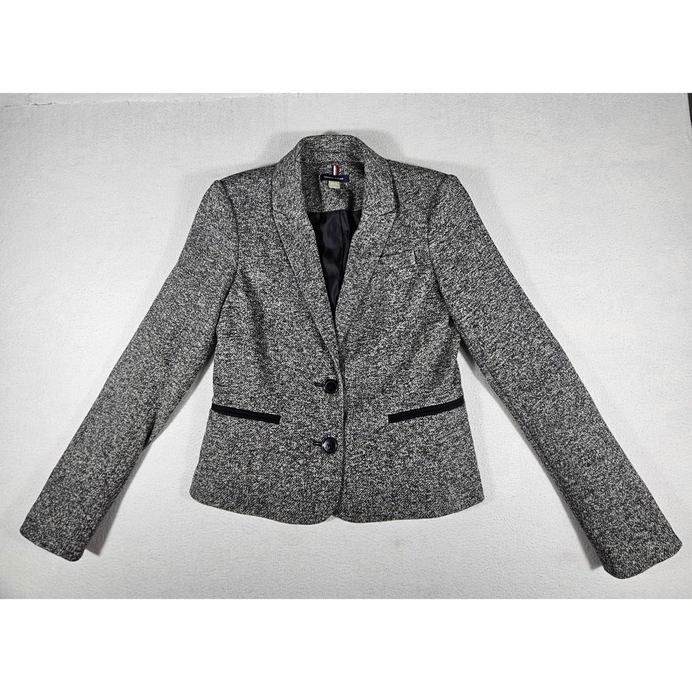 Tommy Hilfiger Womens Grey Marled Knit Two Button Blazer Jacket Size 0